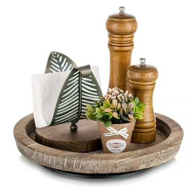 Hanobe Turntable Wood Lazy Susan  Organizer For TableTop, Decorative Round  Candle Holder Trays for Kitchen Countertop Coffee Table Tray Decor