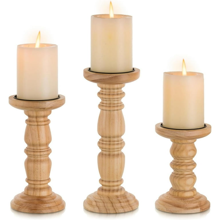 Monroe Lane Farmhouse Wood Candle Holder - Set of 3, Brown