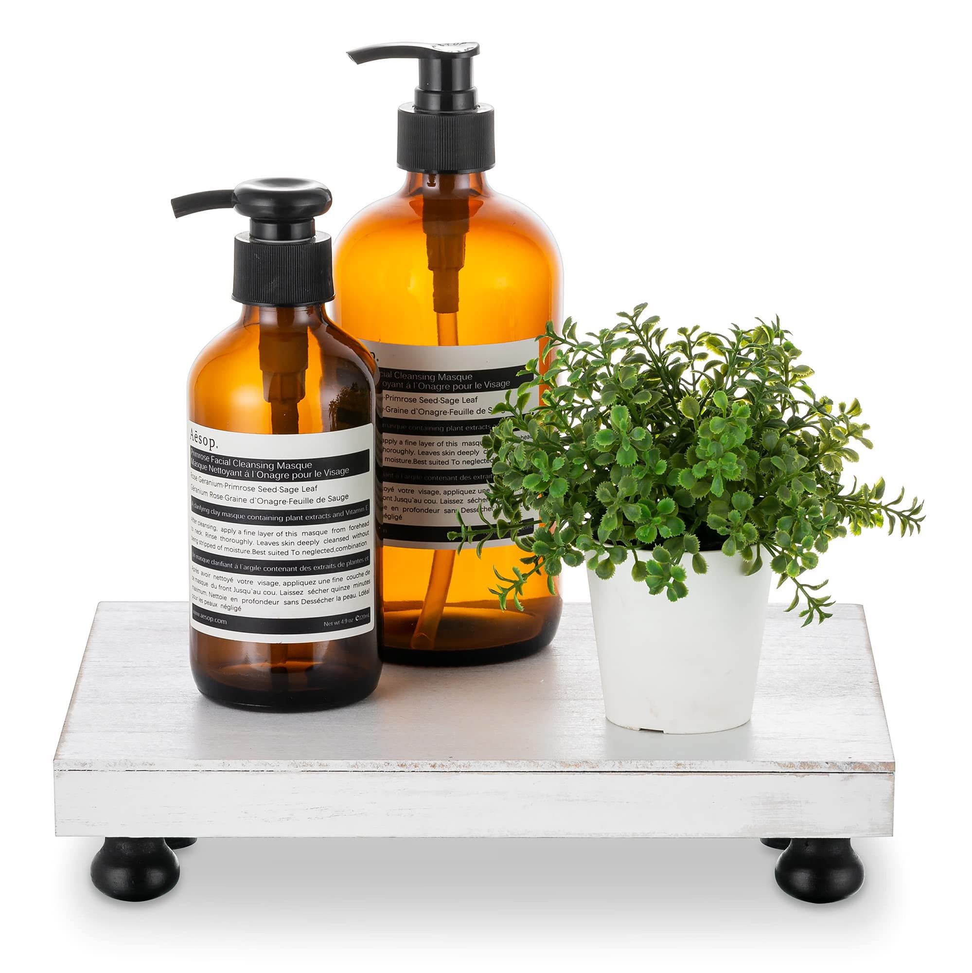 "Hanobe Wood Riser for Bathroom & Kitchen, Rustic White Washed Stand