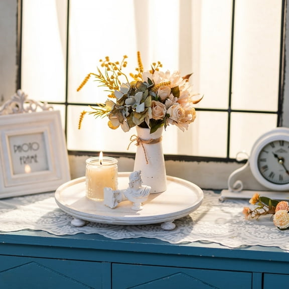 Hanobe  Rustic Wooden Tray with Feet，Decorative Tray Decor Farmhouse Wood Tabletop Riser Decor , 11" White