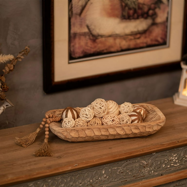 Hanobe Wooden Decorative Bowls Wood Tray Coffee Table Decor Centerpieces Farmhouse Rustic for Kitchen Home Decor 16.5