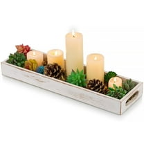 Hanobe Wooden Decorative Tray Candle Holder for Coffee Table Decor Serving Tray for Thanksgiving Day and Christmas Dining Room Decor, White