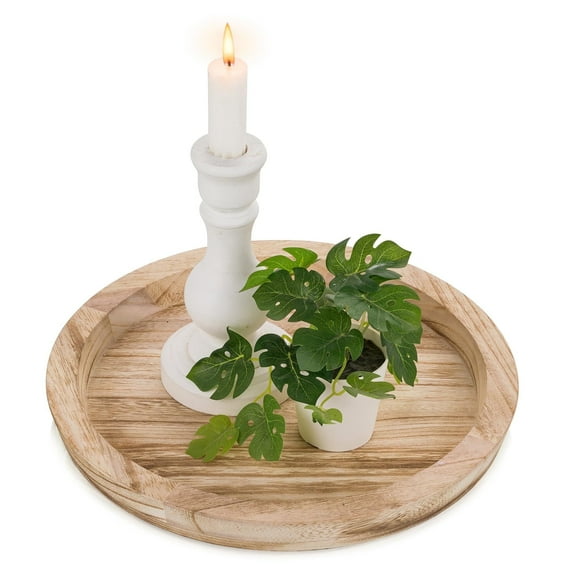 Hanobe Wooden Serving Tray:Rustic Decorative Tray Farmhouse Candle Holder Trays Centerpiece for Coffee Table