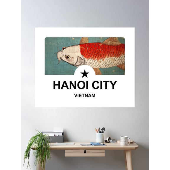 Hanoi Koi Woodblock Print Vietnam Heritage Art Poster Wall Art, Modern Wall Decor For Living Room Bedroom, 8x12 UNFRAMED