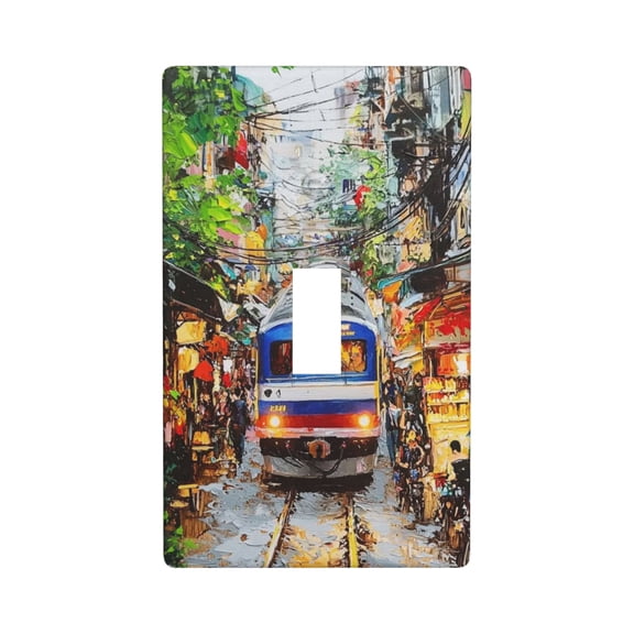 Hanoi Train Street Light Switch Cover Plates Single Toggle Wall Plate, Decorative 1-Gang Christmas Decor Lightswitch Cover