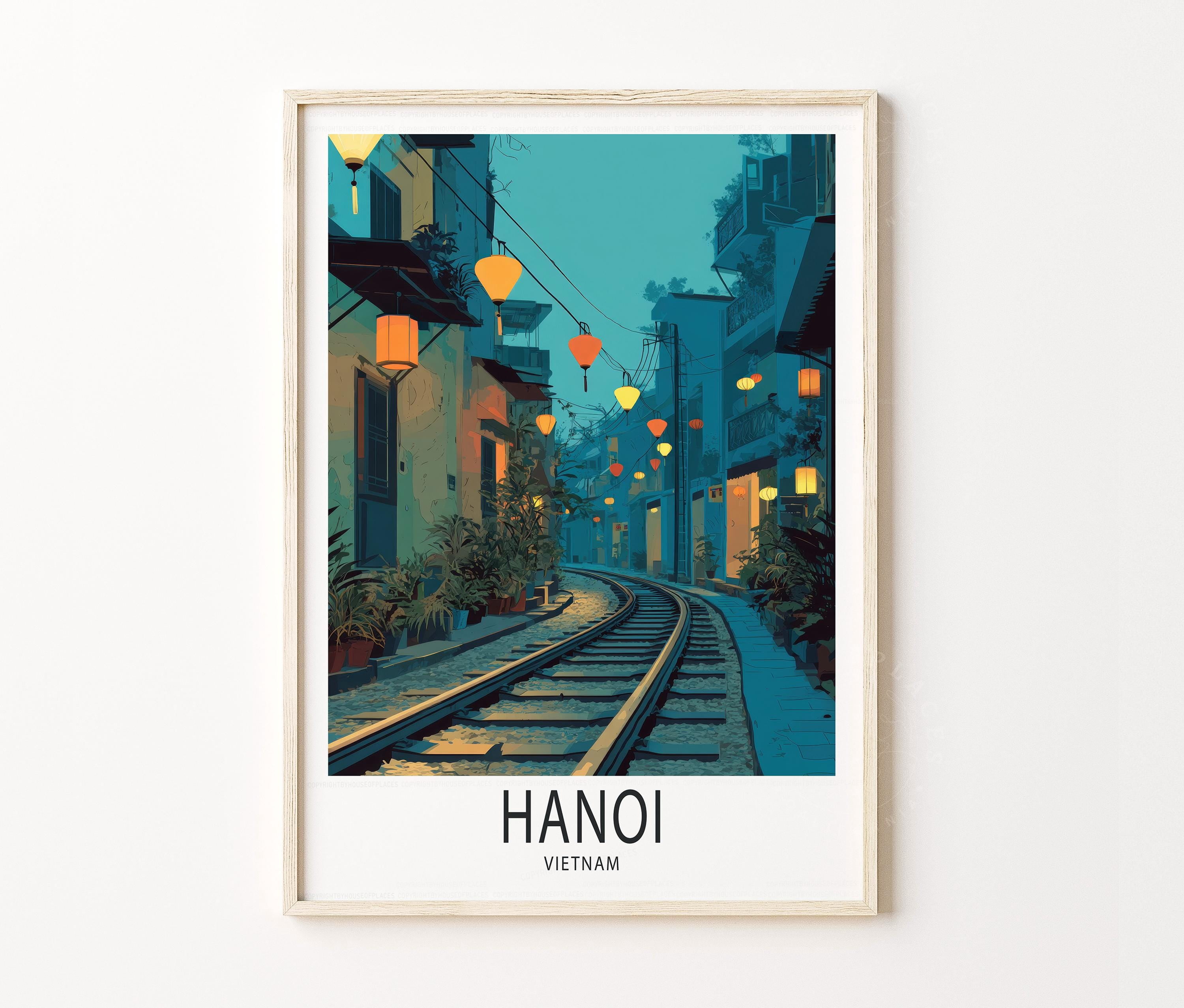 Hanoi Vietnam Poster Lantern Street Wall Art, Hanoi Train Track City ...