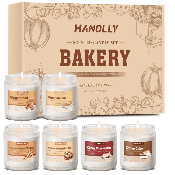 Hanolly Bakery Scented Candles Gift Set - 6 Pack Soy Wax Candles, Long-Lasting Jar Candles for Home, Gifts, Aromatherapy