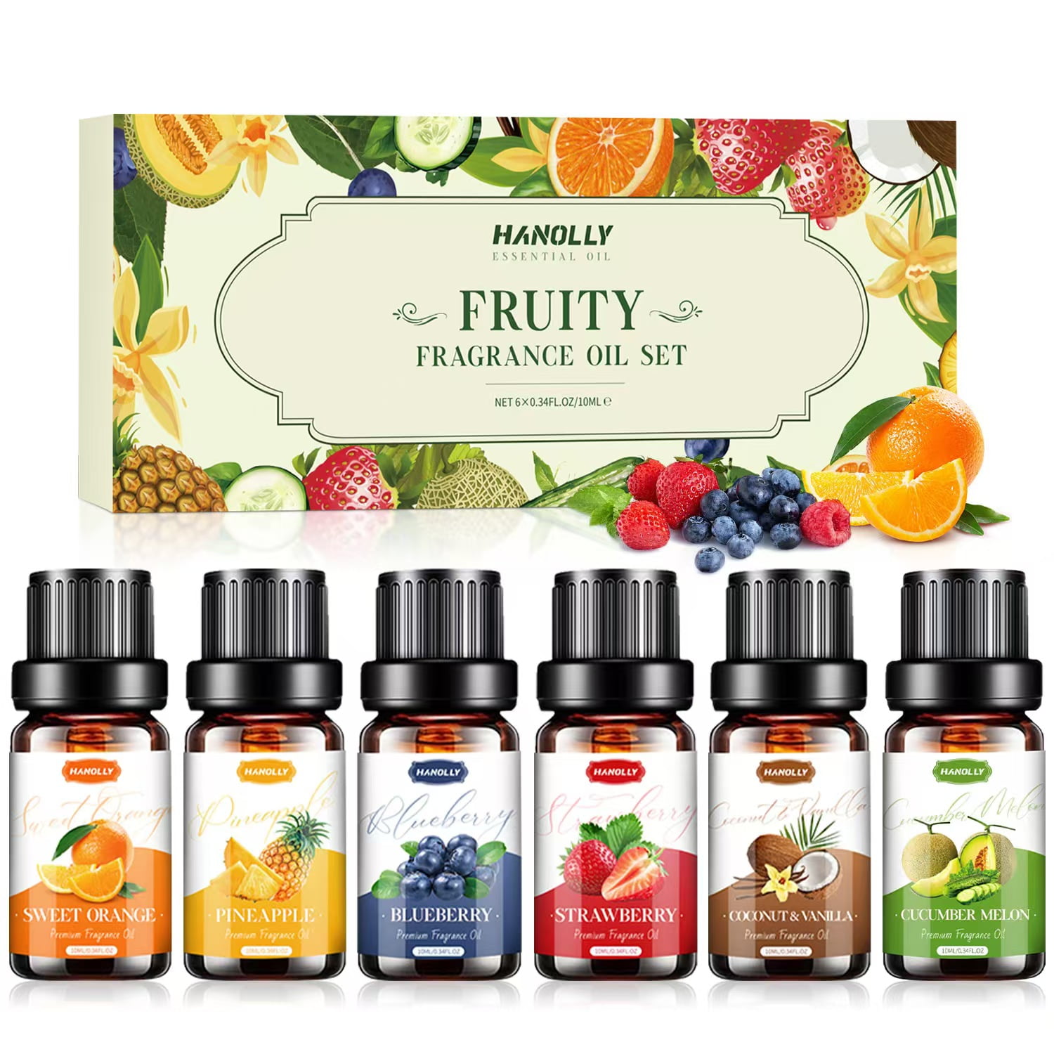 Hanolly Fruity Essential Oils Set, Aromatherapy Essential Oils Kit for Diffuser, Candle Making (6x10ML)