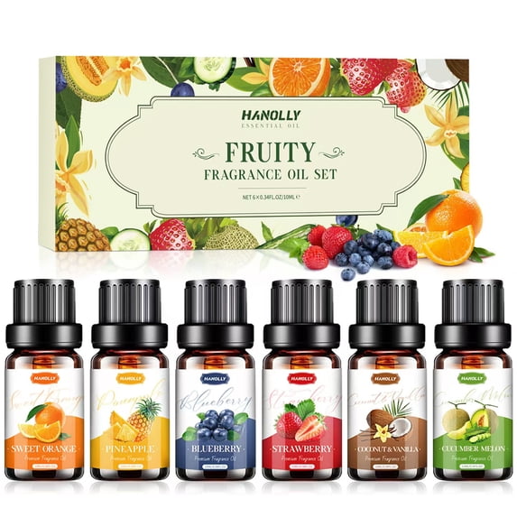 Hanolly Fruity Essential Oils Set, 6x10ML aromatherapy oils for diffuser and candle making