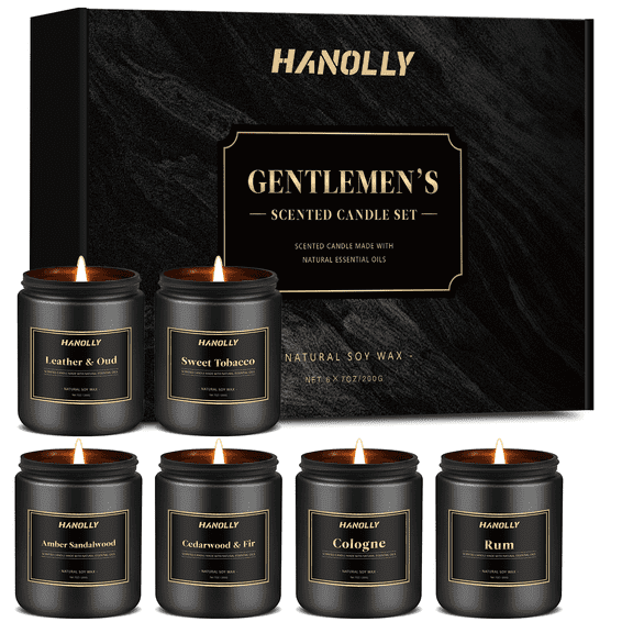 Hanolly Gentlemens Scented Candle Gift Set - 6 Pack Soy Candles for Men, Masculine Scents - Long-Lasting Aromatherapy Candles, Fathers Day/Birthday Gifts