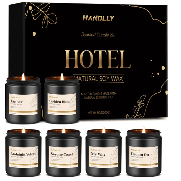 Hanolly Luxury Hotel Scented Candles Gift Set - 6 Pack Natural Soy Wax Candles, Aromatherapy Candle Kit for Home, Meditation & Gifts