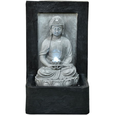 Hanover 24-In. Buddha Wall Statue Indoor or Outdoor Garden Fountain with LED Lights for Patio, Deck, Porch, HAN024BUDDHA-01