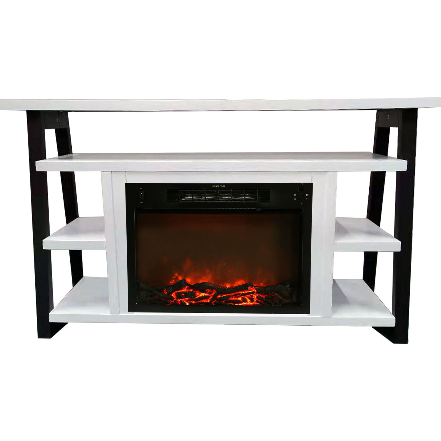 Hanover 32-In. Industrial Chic Electric Fireplace Heater with Charred Log  Display and Remote Control, White/Black - Walmart.com
