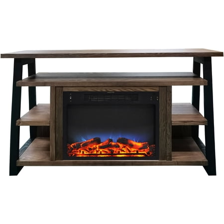 Hanover 32-In. Industrial Chic Electric Fireplace Heater with Enhanced Log Display and Remote Control, Walnut