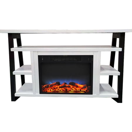 Hanover 32-In. Industrial Chic Electric Fireplace Heater with Enhanced Log Display and Remote Control, White/Black