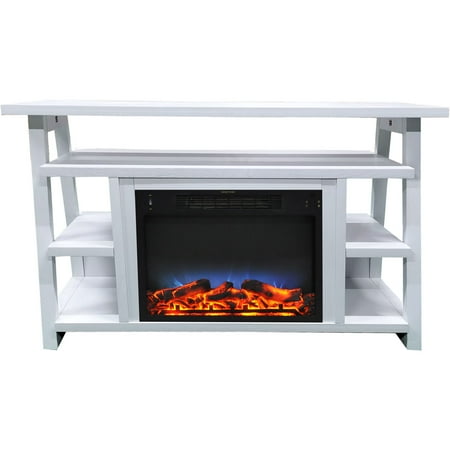 Hanover 32-In. Industrial Chic Electric Fireplace Heater with Enhanced Log Display and Remote Control, White