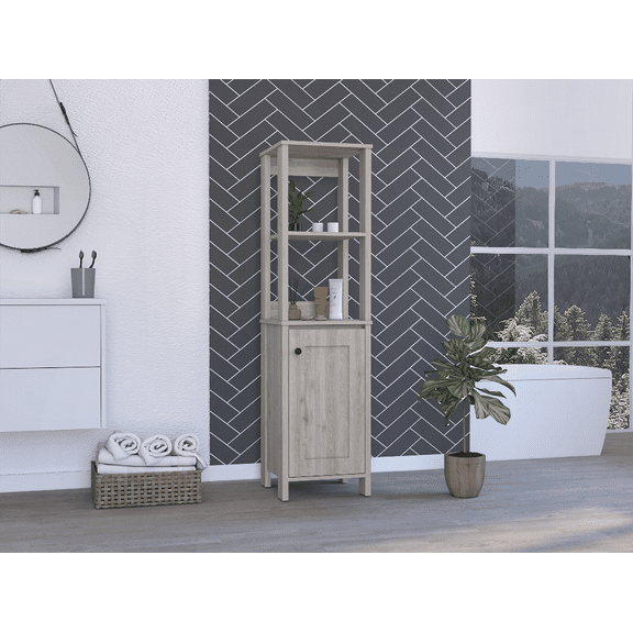 Hanover 4-Shelf Light Grey Linen Cabinet - Modern Manufactured Wood Storage for Bathroom & Laundry Room