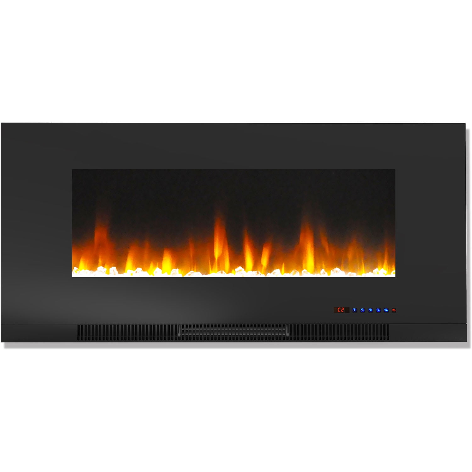 Hanover 42 In. Wall-Mount Electric Fireplace in Black with Multi-Color Flames and Crystal Rock Display