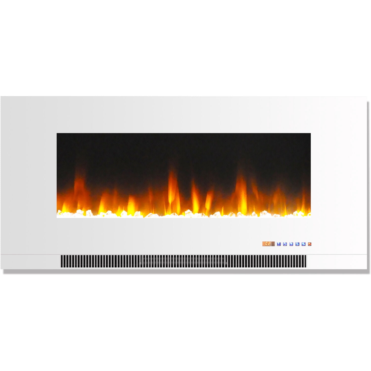 Hanover 42 In. Wall-Mount Electric Fireplace in White with Multi-Color Flames and Crystal Rock Display