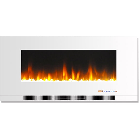 Hanover 42 In. Wall-Mount Electric Fireplace in White with Multi-Color Flames and Crystal Rock Display