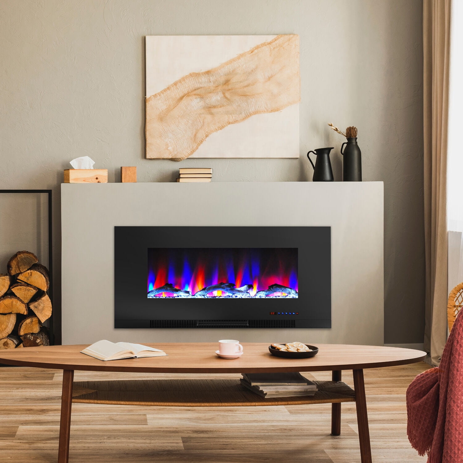 Hanover 42-in. Black Indoor Wall Mount Electric Fireplace with Multicolor Flames