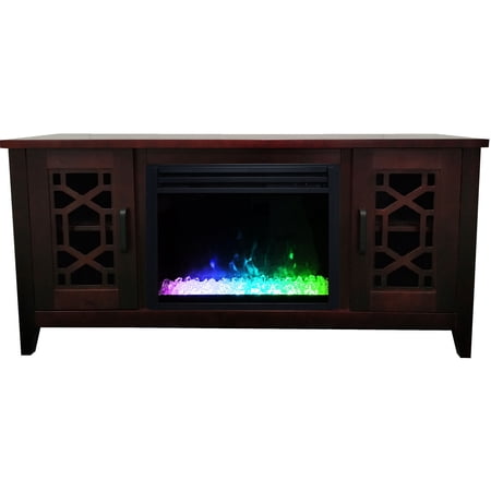 Hanover 56-in. Arcadia Mid-Century Modern Electric Fireplace Heater with Multi-color Deep Crystal Insert, Mahogany