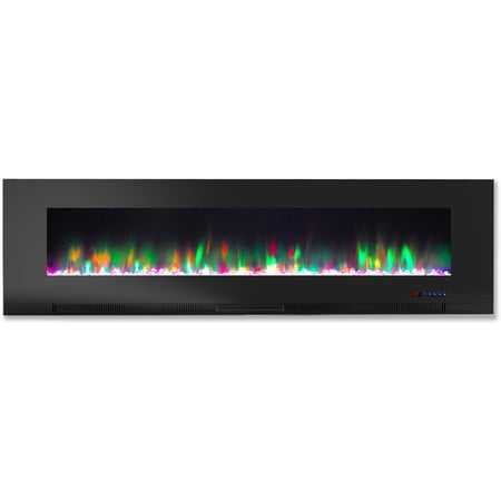 Hanover 60 In. Wall-Mount Electric Fireplace in Black with Multi-Color Flames and Crystal Rock Display