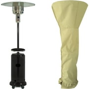 Hanover 7-Ft. 48,000 BTU Steel Umbrella Propane Patio Heater in Black with Weather-Protective Cover | Outdoor Heating for Patio, Backyard, Deck, Porch | Portable with Wheels | HAN004BLK-CV