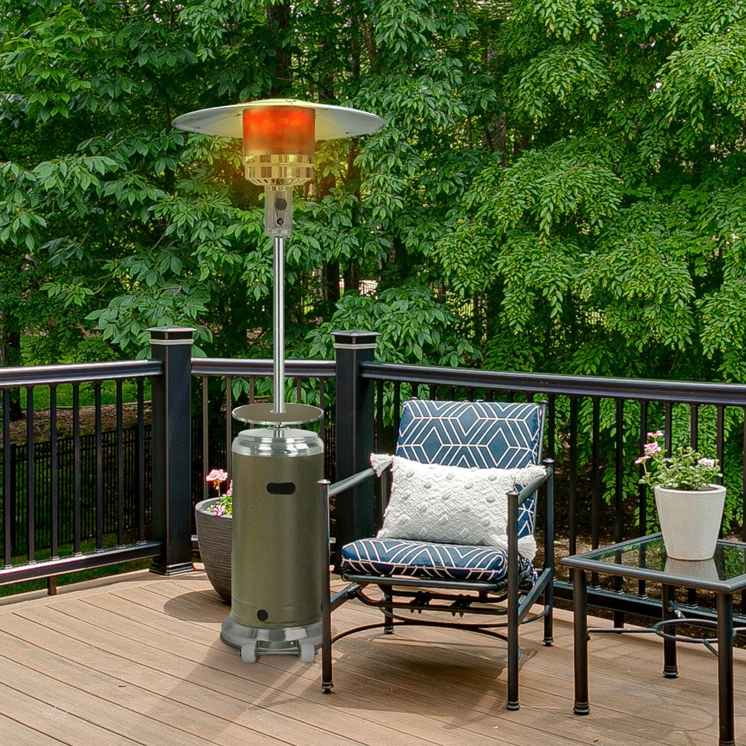 Bronze and Stainless Steel 7-Foot Propane Patio Heater with Wheels
