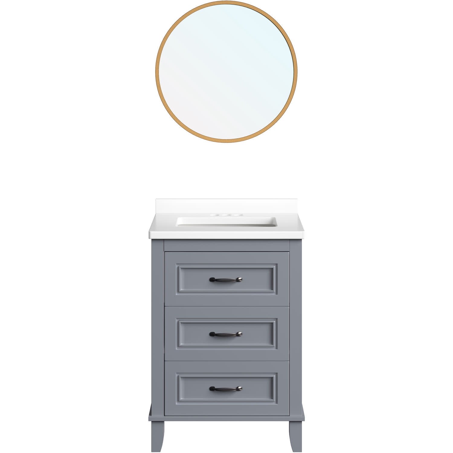 Ambridge 24'' White Engineered Stone Vanity Set with Gold-Framed Mirror