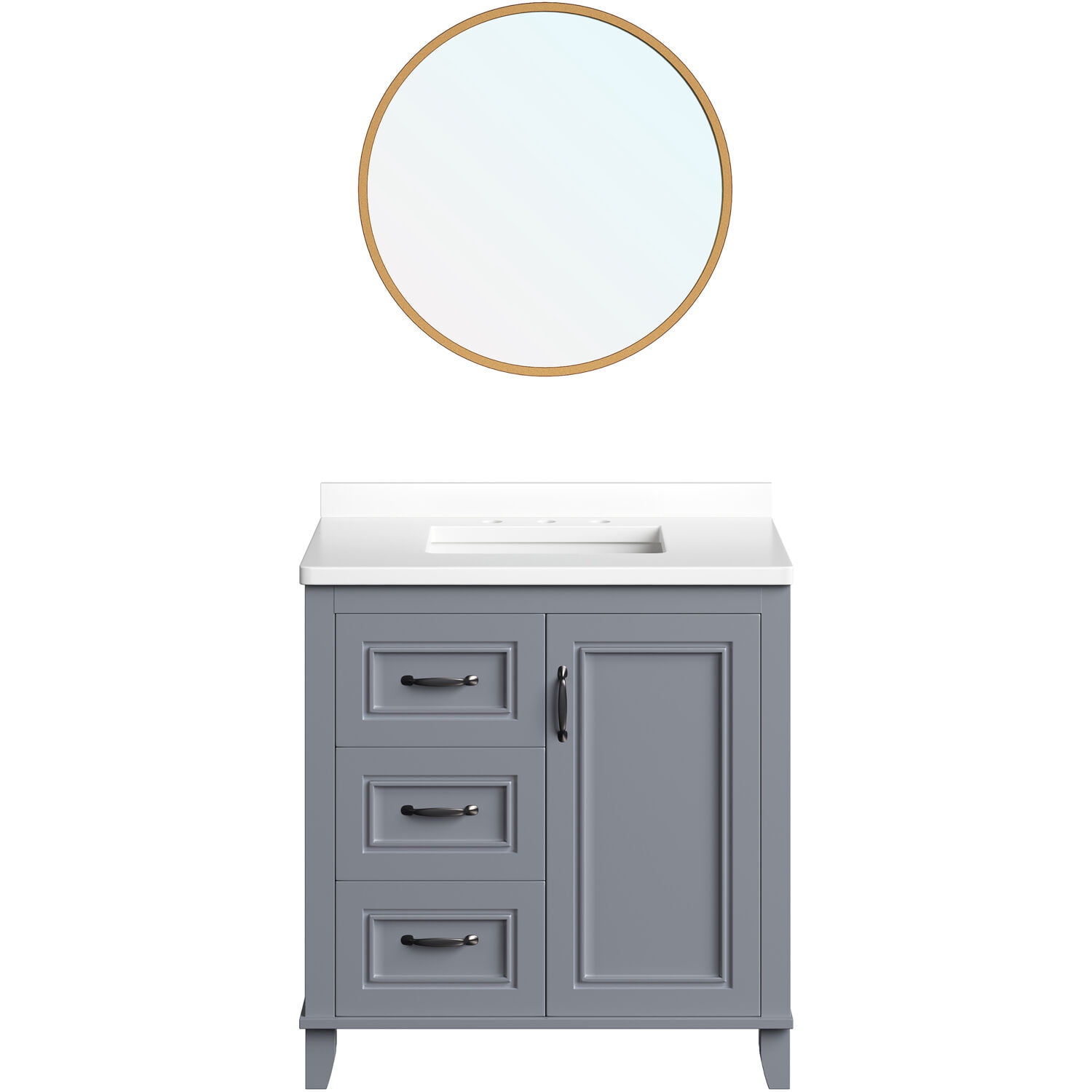 31" Black and Maple Engineered Stone Vanity Cabinet with Mirror