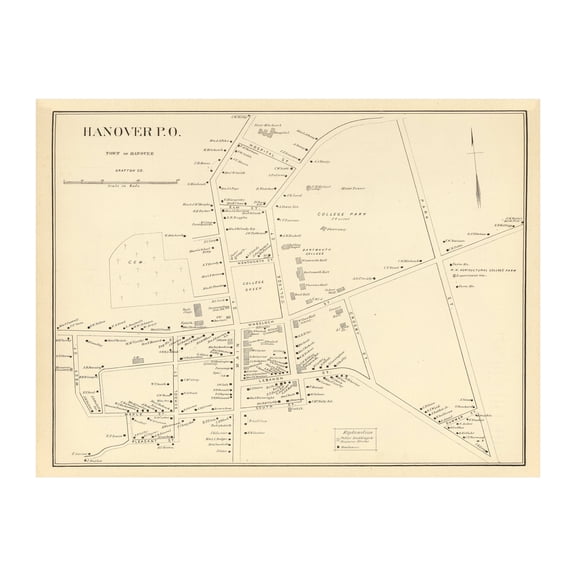 Hanover Art, 1892 Vintage Map of Hanover New Hampshire, NH History Wall Decor Gift, Old Hanover Map - 24" x 18" Unframed Print