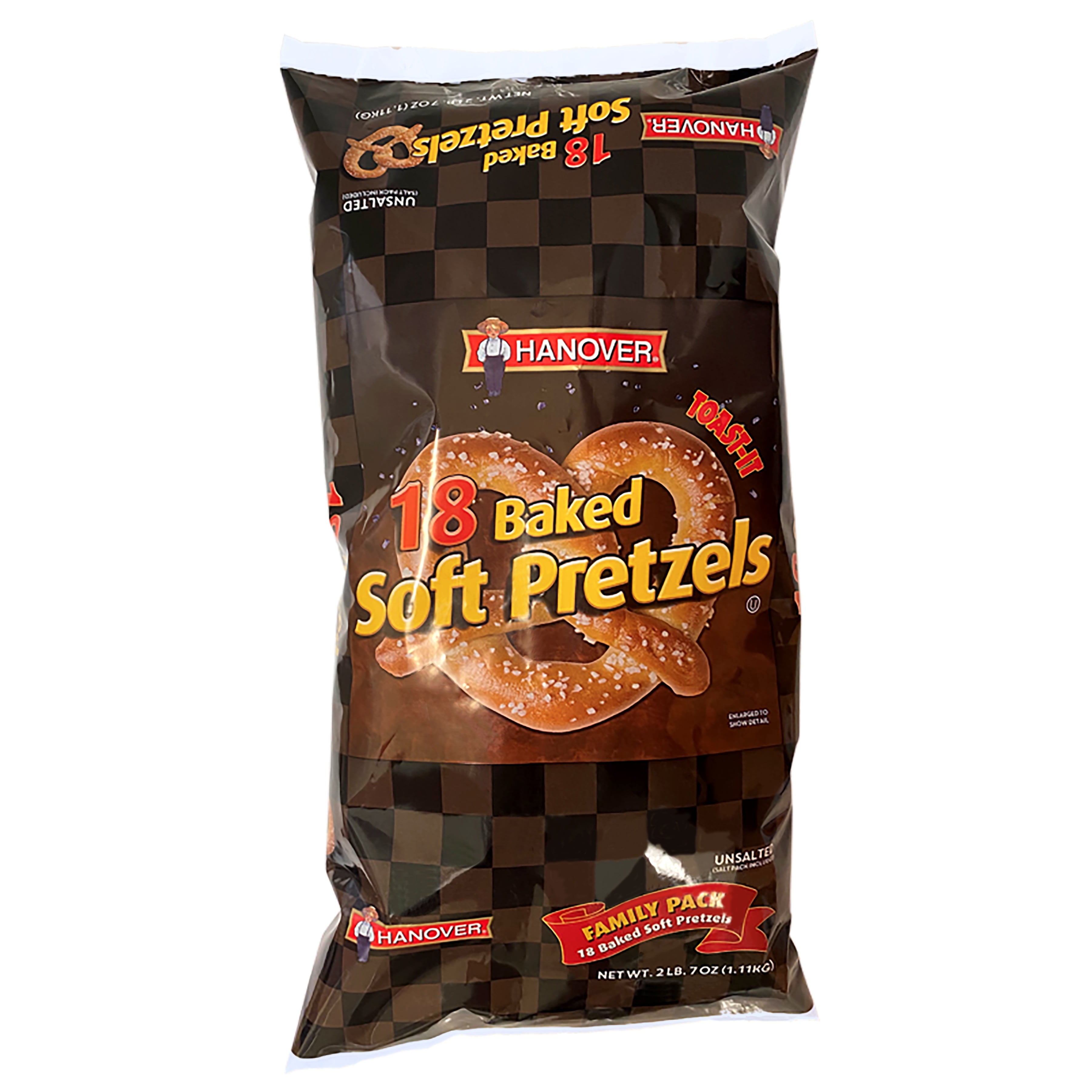 Hanover Baked Soft Pretzels, Unsalted, 18 Count Family Pack, 2lb 7oz Bag