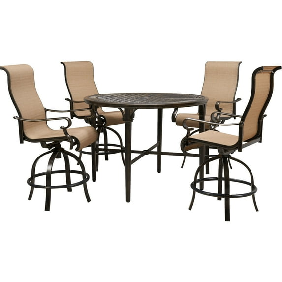 Hanover Brigantine 5-Piece Modern Outdoor High-Dining Set | 4 Countoured Counter-Height Swivel Chairs | 50'' Round Cast-Top Table | Weather, Rust, UV Resistant | Tan/Bronze | BRIGDN5PCBR