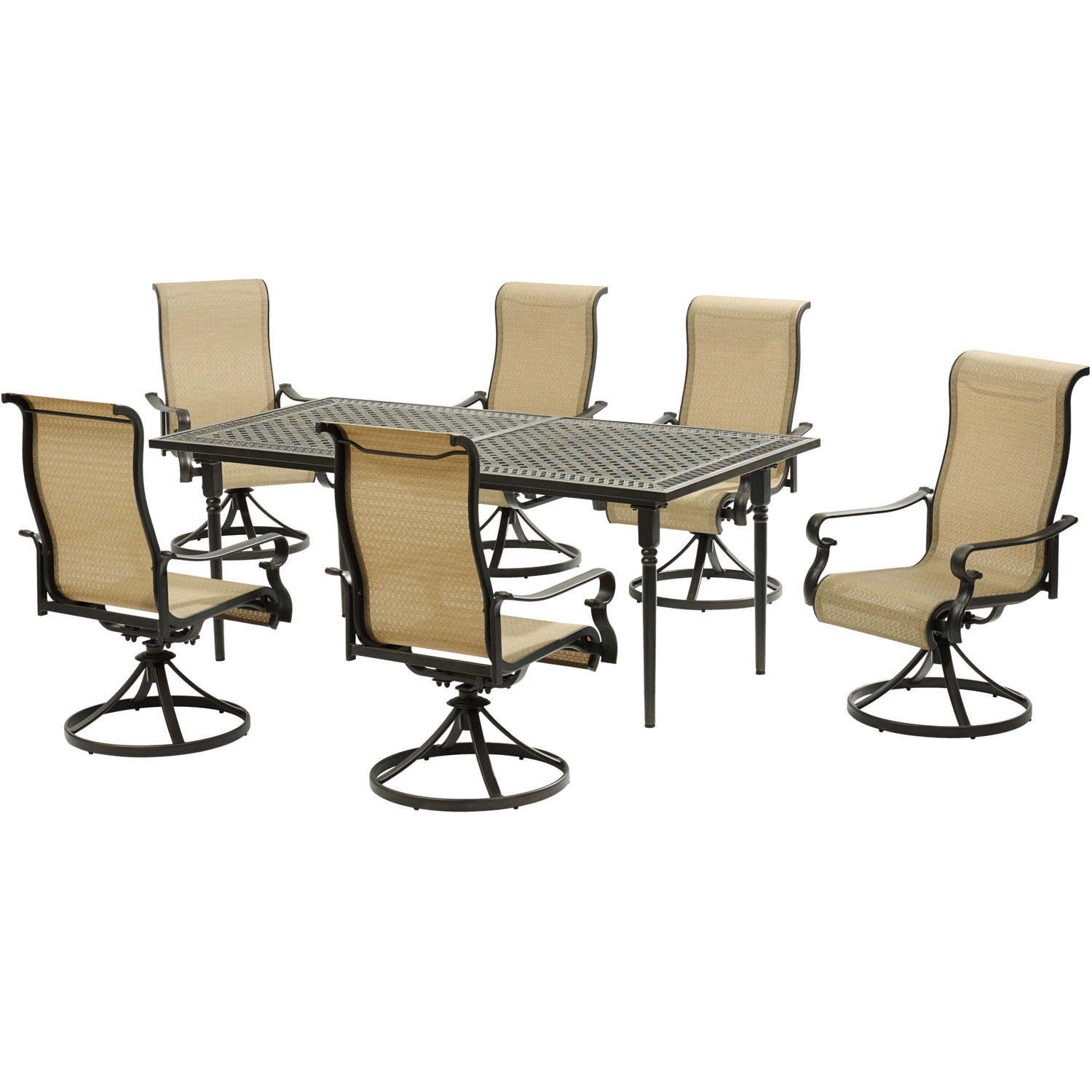 Hanover Brigantine 7-Piece Dining Set with an Expandable Cast-Top Dining Table and 6 Sling Swivel Rockers - image 1 of 14