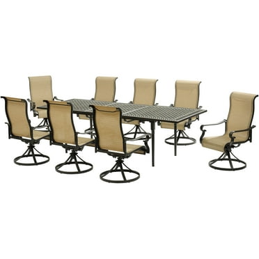 Hanover Brigantine 9-Piece Dining Set with an Expandable Cast-Top Dining Table and 8 Sling Swivel Rockers, BRIGDN9PCSW8-EX