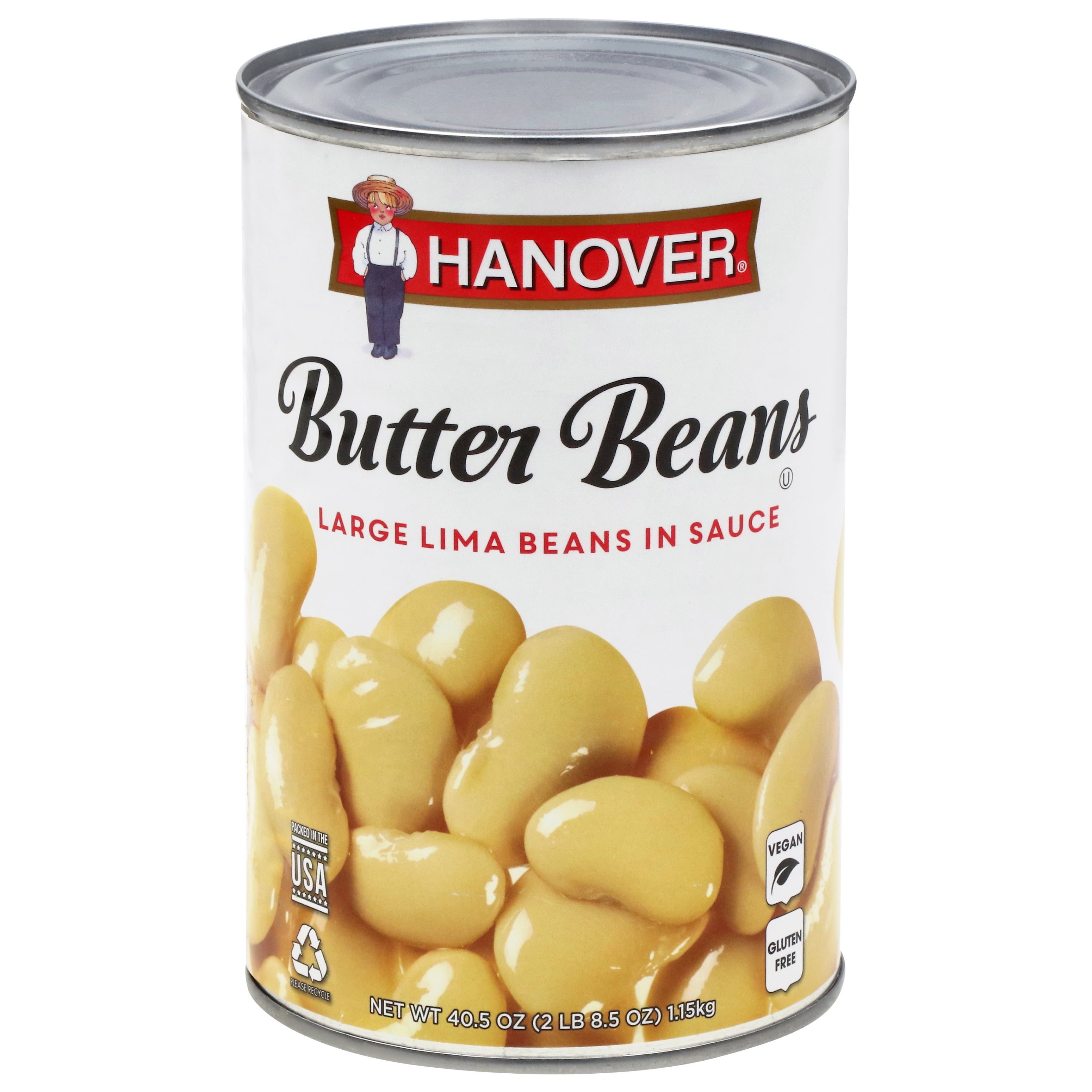 Hanover Butter Beans Large Lima Beans in Sauce, 40.5 oz Can – Family-Size Heat-and-Serve Side