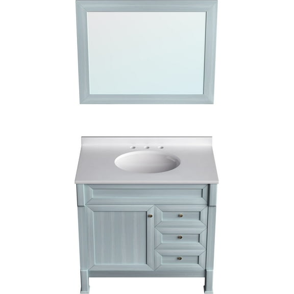 Hanover Callimont 36'' Vanity Cabinet with Sink Combo for Bathroom, Powder Room | Pre-Assembled Cabinet | Accent Mirror| Artificial Stone Countertop | Blue Cabinet | HANVN0106-36-0BL