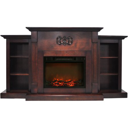 Hanover Classic 72 In. Electric Fireplace in Mahogany with Built-in Bookshelves and a 1500W Charred Log Insert