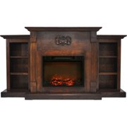 Hanover Classic 72 In. Electric Fireplace in Walnut with Built-in Bookshelves and a 1500W Charred Log Insert