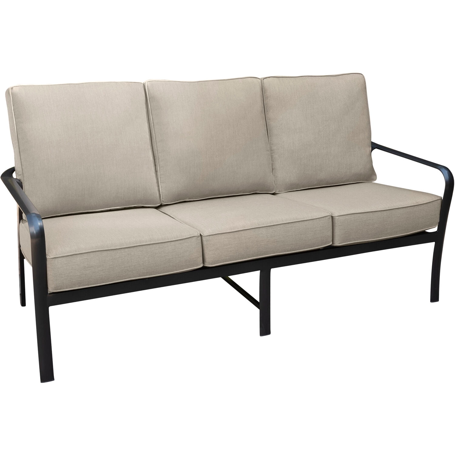Gunmetal Aluminum Outdoor Sofa with Beige Sunbrella Cushions