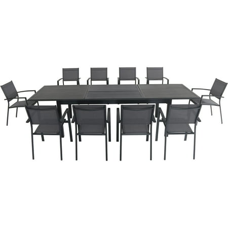 Hanover Dawson 11-Piece Dining Set with 10 Sling Chairs and an Expandable 40" x 118" Table