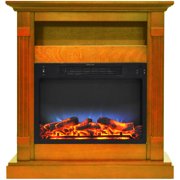 Hanover Drexel 34 In. Electric Fireplace w/ Multi-Color LED Insert and Teak Mantel