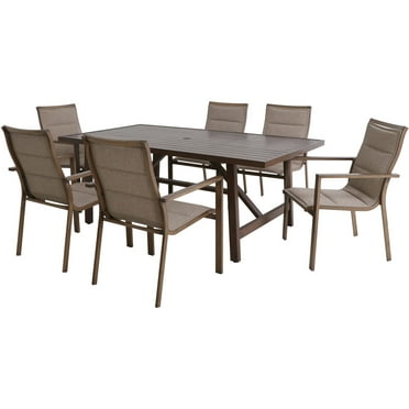 Hanover Fairhope 7-Piece Outdoor Dining Set with 6 Padded Contoured-Sling Chairs and 28.5 in. Table
