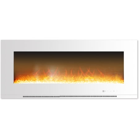 Hanover Fireside 56 In. Wall-Mount Electric Fireplace in White with Crystal Rock Display