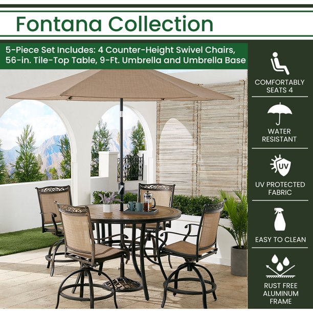 Hanover Fontana 5Piece HighDining Set with 4 CounterHeight Swivel