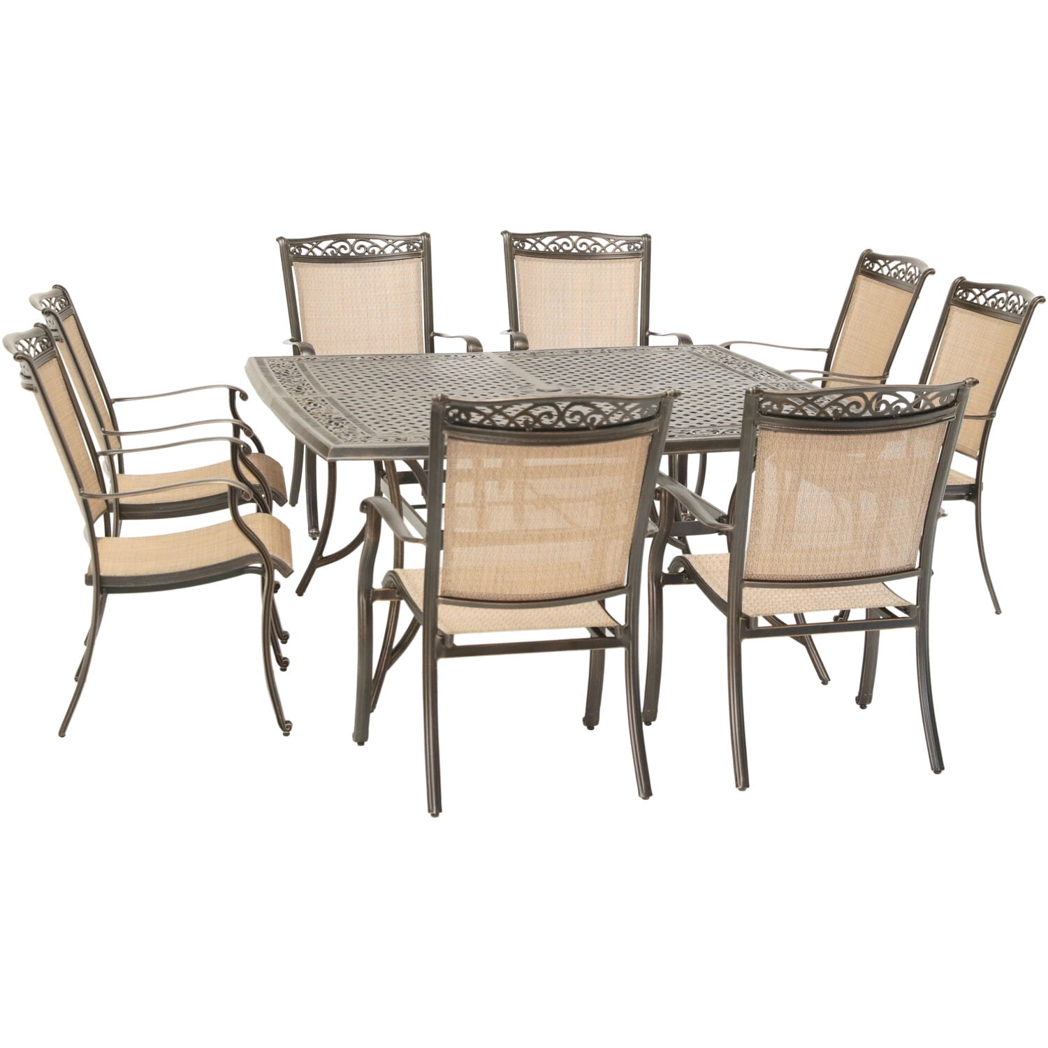 Fontana 9-Piece Bronze Outdoor Dining Set with Cast-Top Table
