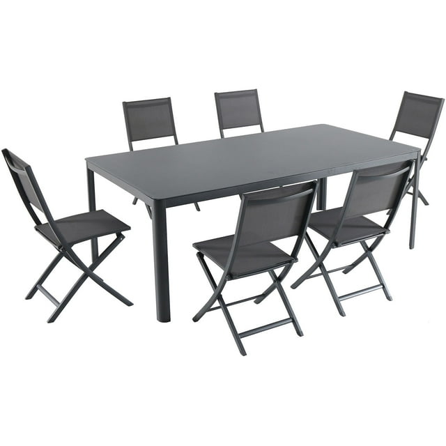 Hanover Fresno 7Piece Outdoor Dining Set with 6 Folding Chairs and a