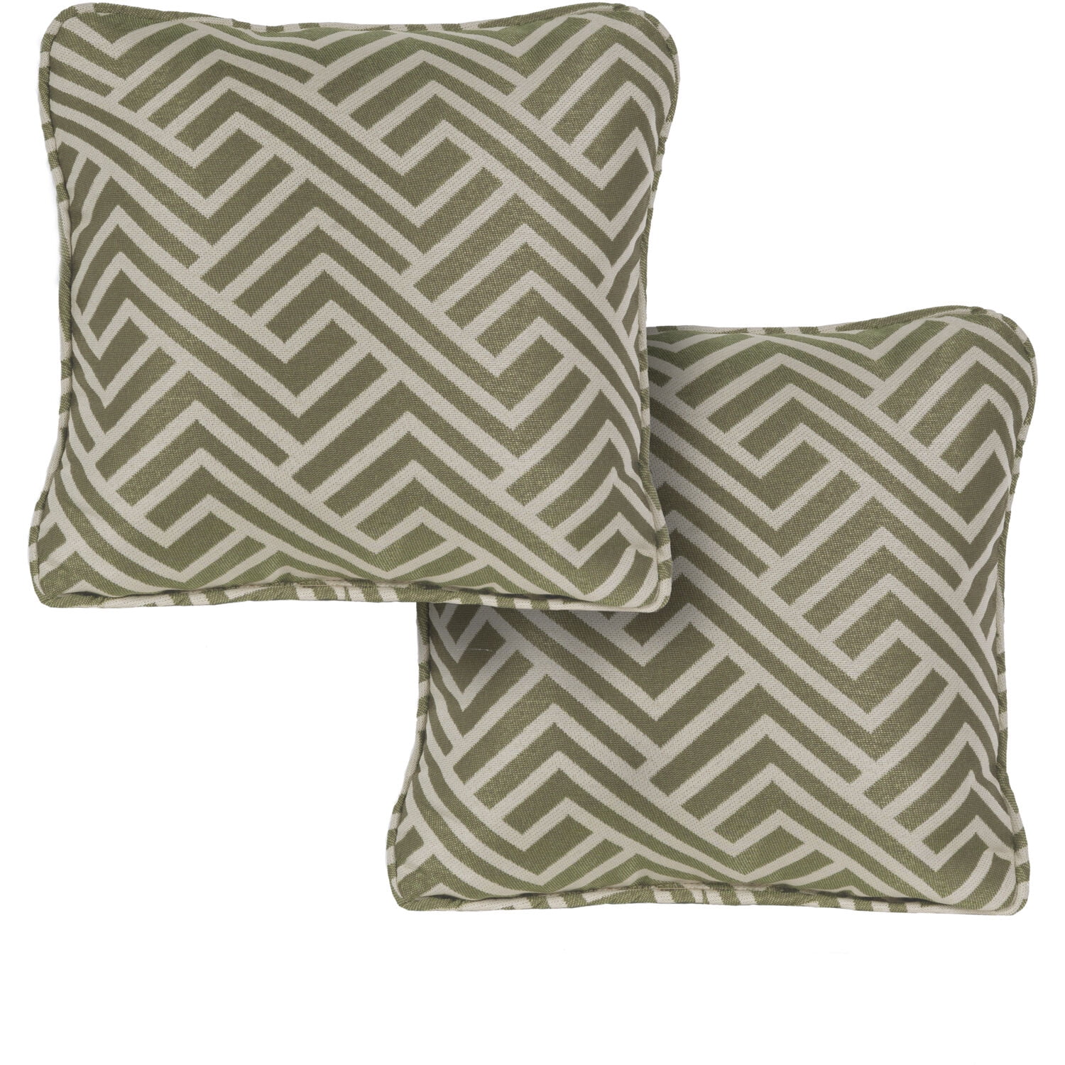 Contemporary Geo Stripe Green and Tan Square Throw Pillows, Set of 2