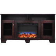 Hanover Glenwood 59 In. Electric Fireplace in Mahogany with Entertainment Stand and Multi-Color LED Flame Display